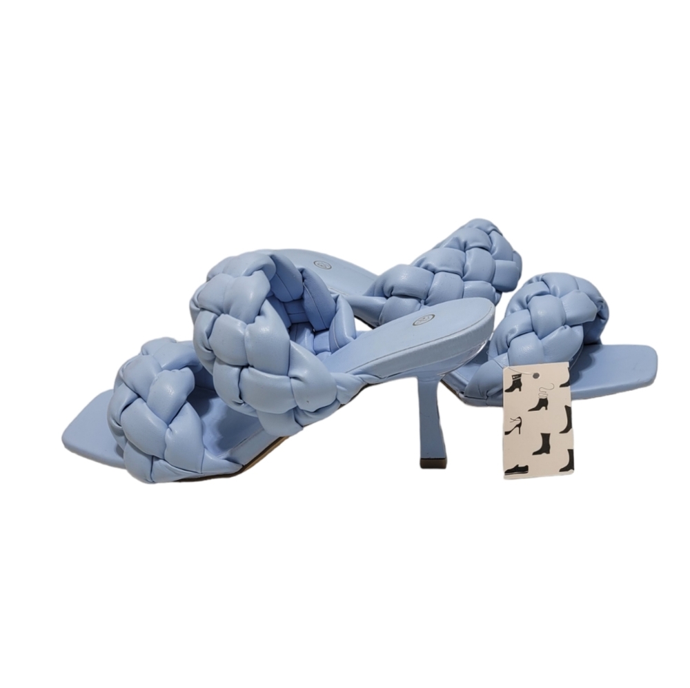 Mysoft Women's Heel Braided Mule Sandals Square Open Toe Blue
